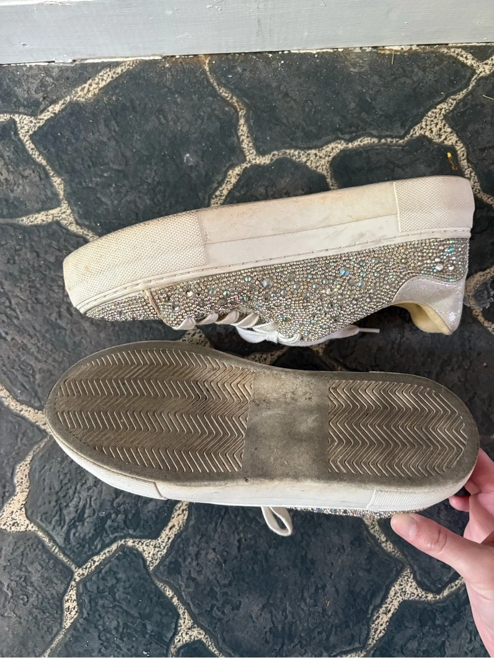 Betsey Johnson Iridescent Crystal Platform Sneakers - White - Picture 5 of 6